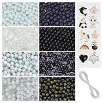 REGLET 10 Pcs of Metal Charms & 280 Pcs Blasck & White Glass Beads for Jewellery Making Kit - Pearls for Craft - Bead Craft - Glass Beads for Bracelet Making Kit - Size 8 mm - 200 Gram - 29a