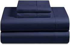 Feather & Stitch 100% Cotton Sheet Set Split King Size, 5 Pc Sheet Set 400 Thread Count Sateen Weave Bedding, 17" Elastic Deep Pocket, Cooling Sheets, Breathable Bed Set (Split King, Navy Blue)