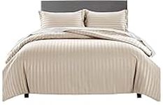 Yorkshire Bedding Single Duvet Cover Set Satin Stripe Soft Microfibre Duvet Cover with Pillow Case Hotel Quality Bedding Quilt Cover Set Breathable Hypoallergenic Anti-Wrinkle (Beige, Single)