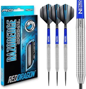 RED DRAGON Razor Edge Original Tungsten Steeltip Darts Set - 23g with Flights and Stems