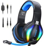 Krysenix PG1 Gaming Headset for PS4/PS5/PC/Nintendo Switch/Xbox, Xbox One Headset with AI Stereo Microphone Sound, Computer Headset with 3.5mm Jack & RGB Light Black+Blue