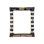 Andiker 40th Inflatable Birthday Selfie Frame, Black Gold Photo Booth Props Funny Picture Frame for Party Decorations