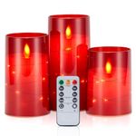 Image Flickering Flameless Candles Battery Operated, Acrylic Shell Pillar Swinging Wick LED Candles with 11-Key Remote Control Timer, Red