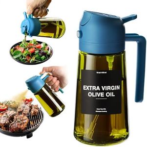 CXINYI - 16oz/470ml Olive Oil Dispenser for Kitchen with Stickers - 2 in 1 Olive Oil Sprayer for Cooking, Air Fryer, and Salad, Blue (Light-Proof Kitchen Gadget)