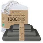 Threadmill Supima Cotton 1000 Thread Count Luxury Sheet Set, Luxury 4 Piece Bed Sheets, Hotel Quality Sateen Weave, Elasticized Extra Deep Pocket, Queen, Dark Grey