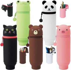 SELLERFLOR Standing Silicone Pencil Case Cute Telescopic Pen Holder Kawaii Stationery Pouch Makeup Cosmetics Bag For School Students Office Women Teens Girls Boys (White Panda)