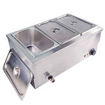 Commercial Bain Marie Food Warmer Stainless Steel Steam Table Temperature Control for Catering and Restaurant 1.5KW 1/3 GN 3 Pan