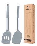 Pack of 2 Silicone Solid Turner,Non Stick Slotted Kitchen Spatulas,High Heat Resistant BPA Free Cooking Utensils,Ideal Cookware for Fish,Eggs,Pancakes (Gray)