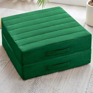 JKMAX 2 Pcs High Density Foam Floor Pillow - Upgraded Large Pillows Seating for Adults - Outdoor Floor Cushion with Soft Tufted Cover - Yoga Pillows for Sitting On Floor - 22 Inch Green
