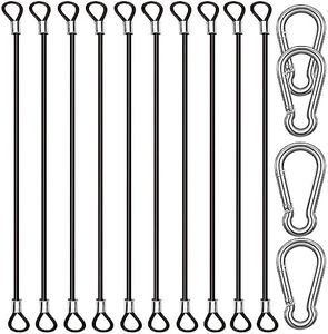 CKANDAY 10 Pack 16 Inch(40cm) Stainless Steel Tethers with 4 Pcs Spring Snap Hook Clips, Steel Wire Cable with Loops Vinyl Cover Coated Short Rope Lanyard Lock Tether Chains, Black