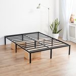 Olee Sleep 14 Inch Classic Metal Platform Bed Frame, Steel Slat Anti-Slip with Center Support, Steel Mattress Foundation, No Box Spring Needed, Black, Queen Size