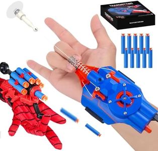 Wadfey 2Pcs Spider Web Shooters String Shooters and Dart Launcher Toy Spider Silk Launcher Wrist Toy for Kids，Spider Gloves with Web-Shooters Superhero Role-Play