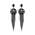 YouBella Jewellery Earrings For Women Crystal Tassel Handmade Earrings For Girls And Women (Black)