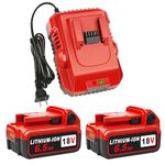 Upgraded 18V Battery 6.5Ah Replacement for Milwaukee M-18 Battery 2Pack and Charger Replacement for Milwaukee 48-11-1820 48-11-1840 48-11-1850 48-59-1812 48-59-1802