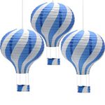 CEEYSEE 3PCS Hanging Hot Air Balloon Paper Lanterns 30cm Rainbow Ballons Paper Lanterns Party Decoration Hanging Paper Lantern for Birthday Wedding Christmas Decor (Blue/RQLNS)