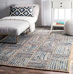 Bucket fly Natural Jute Braided Rug Mats | Reversible Floor Covering Carpets Rugs | Backing Heavy Carpet Runner for Living Room Bedroom (4x6 feet Denim Box)