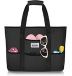 HOMESPON Large Waterproof Beach Bag for Women Sandproof Tote Bag Pool Bag with Zip and Pockets for Travel Vacation Gym (Tote 2-Black)