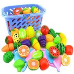 NIWWIN Play Food Set for Kids, Pretend Food Cutting Toy Vegetables and Fruits - Play Kitchen Accessories 23 Pieces,with a Toy Knife and a Beautiful Basket (Set 1)