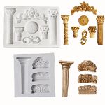 2pcs Roman Column Marble Pillars Bas Relief Retro European Pattern Clock Silicone Molds for Fondant Candy Making Tools Chocolate Mold Gum Clay Cupcake Topper Cake Border Decor Moulds