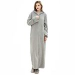 Oksun Womens Dressing Gown Full Length Hooded Robe Plus Size Fleece Winter Warm Soft Bathrobe, Hood-grey, UK10-14(label L)