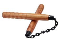 Ultimate Nunchaku for Karate Practice | Metal Chain Martial Arts Training Equipment - Ideal for Beginners, Durable & Reliable for Skill Building (Wooden Handle 01)