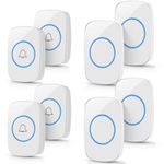 8 Pcs Waterproof Wireless Doorbell Kit 4 Pcs Home Doorbell with 4 Pcs Receivers 1000 FT Range 5 Volume Levels with 60 Doorbell Chimes and LED Flash (White)