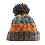 Beechfield Unisex Adults Corkscrew Knitted Pom Beanie Hat, Multicolour (Retro Blue 000), One (Size:One Size)