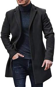 PASLTER Mens Trench Coat Slim Fit Notched Collar Fall Winter Single Breasted Pea Coat Warm Soft Overcoat, Black, XX-Large