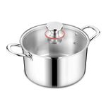 Homikit 6QT Cooking Stock Pot with Lid, 18/10 Stainless Steel Pasta Soup Pot, Heavy Duty Tri-ply Stockpot for Steaming and Stewing, Kitchen Induction Pot for Gas Electric Stoves, Dishwasher Safe