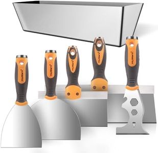 MulWark Drywall Tools Kit, 5PC 3" 4" 6" 8" 12" Putty Knife with Metal Hammer End, Spackle Knife, Metal Scraper Tool for Drywall Finishing & 12" Mud Pan with Ergonomic Grip for Drywall Work