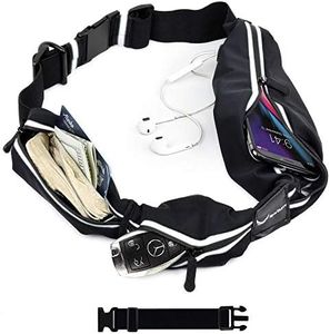 Best 3 Pocket Runners Fanny Pack Belt w/RFID Blocking pouch - Fits iPhone 8 Plus X 11 12 13 14 Pro & Android Samsung. No Bounce, Waterproof, Fitness & Travel Belt! Sleekest, Most Durable in The World!