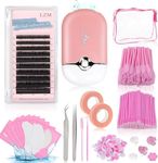 Eyelash Extension Kit for Beginners Practice Eyelash Extension Supplies kit with Individual Lashes, USB Lash Fan, Tweezers,Tapes, Mascara Brushes, Micro Applicator