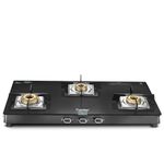 Prestige Royale Quadra 3 Burner Glasstop Glass Stove|Superior Toughened Glass with 5-Year Warranty| 3-Way Nozzle Design|Tri-Pin Jumbo Burner |Uniquely Designed Pan Support |Elegantly Designed Knobs