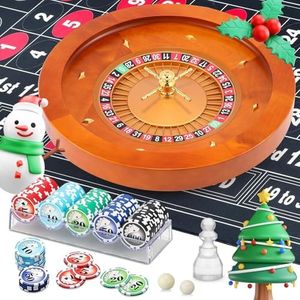 Proshine 18" Wooden Roulette Wheel Set with 47.2 * 23.6” Roulette Tablecloth 100pcs Poker Chips Roulette Win Marker Dual Balls Casino Game Sets Smooth Rotation Roulette Wheel for Family & Party Fun