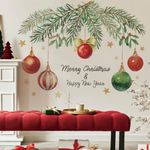 30.71 x 12.12 Inch Merry Christmas Wall Decals Happy New Year Wall Stickers Removable Christmas Fruit Light Ball Wall Decals Decor for Xmas Holiday Party Supplies Home Wall Decor