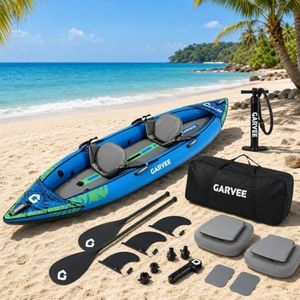 Inflatable Kayak, Heavy Duty Tandem Kayak for Adults and Kids, Portable Summer Fishing & Touring Kayak Set with Paddles, Adjustable Seats, Pump & Carry Bag, 2 Person Recreational Kayaks for Beginners