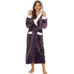 ccko Plush Robes For Women, Fleece Fuzzy Womens Robe,Soft Warm Women's Bathrobe with Hood for Bath Spa Shower House, Purple, XL