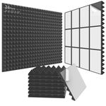 JBER 24 Pack Sound Proof Acoustic Foam Panels, Thicken, 5 X 30 X 30 cm Self-Adhesive Acoustic Wall Paddings for Home Office Studios, Pyramid (Black)