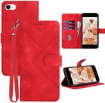 JHWVVTF for iPhone SE 2022 Case/iPhone SE Case,iPhone 8/7 Case,6/6S Phone Case Wallet Card Holder,Leather Stand Flip Cases,Wrist Strap Magnetic Closure Protector,Shockproof Protective Cover (Red)