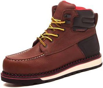MWORK Welted Blunt Men's 6" Moc Toe Waterproof Work Boots, Comp Toe, Puncture Proof, Slip Resistant Wedge Sole, Coolmax Comfort Leather Safety Boot, Anti-Fatigue, ASTM F2413 Electrical Hazard RR7129