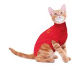 MPS Medical Pet Shirt Cat, Surgery Recovery Suit, Red, XX-Small