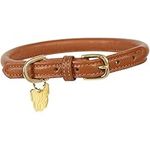 Shires Rolled Leather Dog Collar Medium/Large Tan