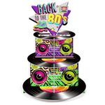 Zopeal 3 Tier 80's Cupcake Stand Party Decorations Retro 1980s Hip Hop Cake Holder Back to the 80s Cake Tower 1980's Hippie Dessert Stand for Adults Neon Rock Hippie Birthday Party Supplies Decoration