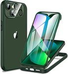 CENHUFO Compatible with iPhone 13 Case Built-in Glass Screen Protector with Camera Lens Protector, 360°Full Body Heavy Duty Protective Phone Case for iPhone 13 case Shockproof -Green