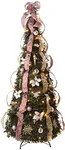 6’ Victorian Style Pull-Up Christmas Tree by Holiday Peak, Gold and Blush Pink, Pre-Lit and Fully Decorated, Collapses for Easy Storage