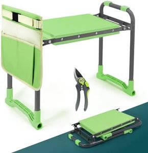 Byhagern Foldable Garden Kneeler and Seat – 2-in-1 Gardening Stool with a Tool Storage Pouch, Lightweight and Portable for Elderly, Outdoor, Lawn Care (Green)