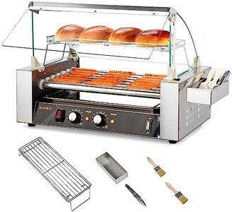 ROVSUN Hot Dog Roller 1050W, 7 Rollers 18 Hot Dog Roller Grill Cooker Machine w/Dual Temp Control, Cover, LED Lighting, Removable Shelf & Drip Tray for Party Home Commercial ETL Certified