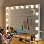 Fenair Makeup Mirror with Lights and Bluetooth Speaker Support Answer Call Hollywood Vanity Mirror, Touch Screen, 3 Color Modes Frameless Tabletop Mirror with 15 Dimmable Bulbs (White)