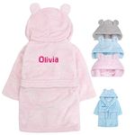 Hoolaroo Personalised Baby Dressing Gown New Born Baby Present Baby Bath Robe With Teddy Ears Embroidered With Name Special Custom Gift Newborn Boy or Girl 1st Birthday Gifts