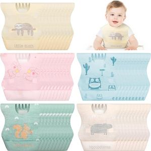 Shinymoon 100 Pcs Disposable Baby Bibs Individual Wrapped Travel Bibs Waterproof Food Catcher for Toddlers Girls Boys Feeding (Cute Style)